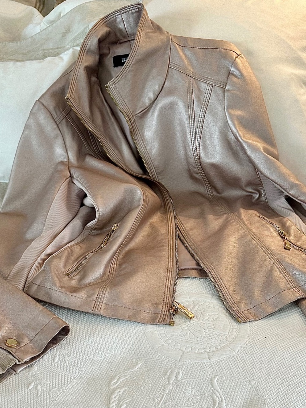 Ellen Tracy - Faux Leather Pink iridescent pink jacket
